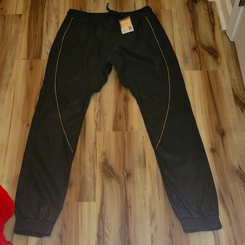 Faux Leather Zipper Accented Joggers